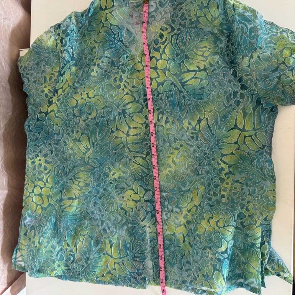 Ruby Rd. Blue and Green Sheer Metallic Button Up - 18W - Picture 7 of 8